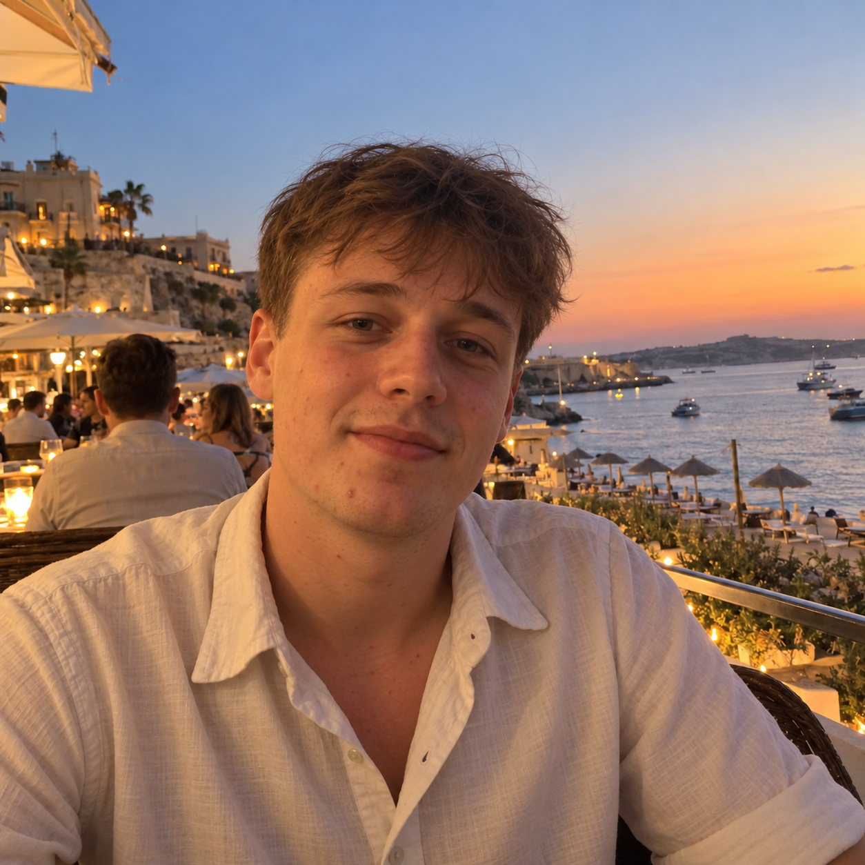 Michał Ciechanowski at a seaside restaurant